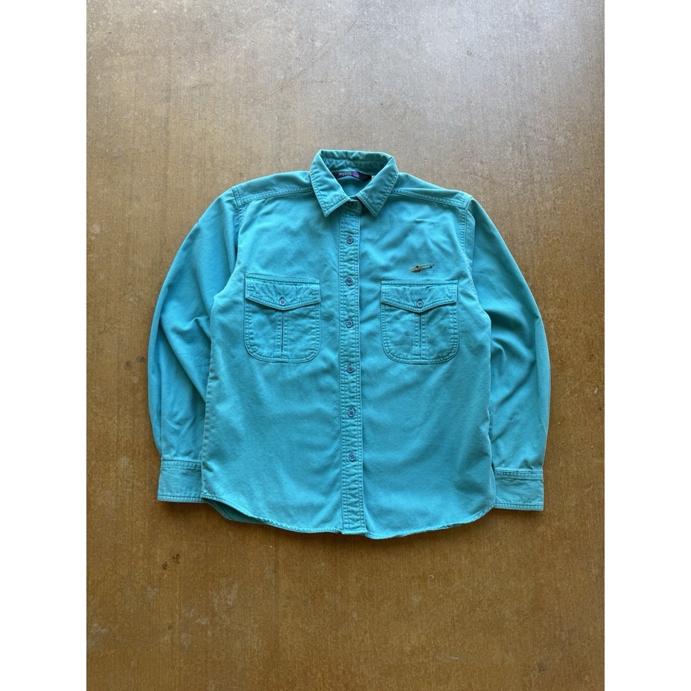 VTG 80s The North Face Teal Cotton Helicopter Button Up Shirt Womens Medium